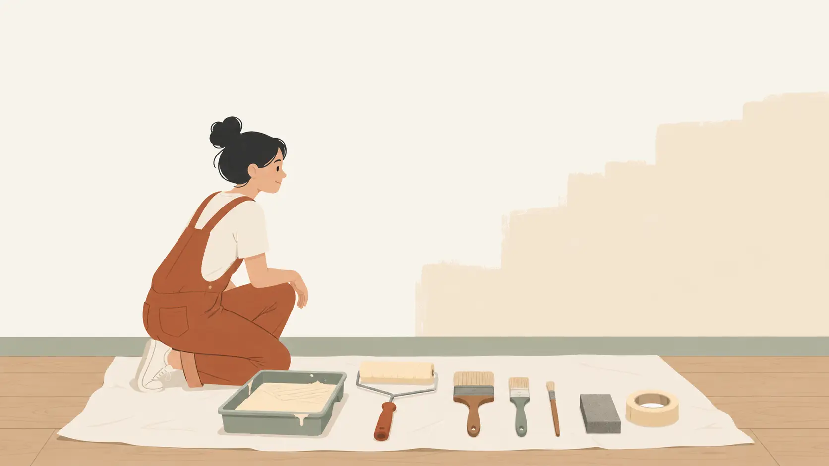 Illustration d'outils et d'étapes pour peindre