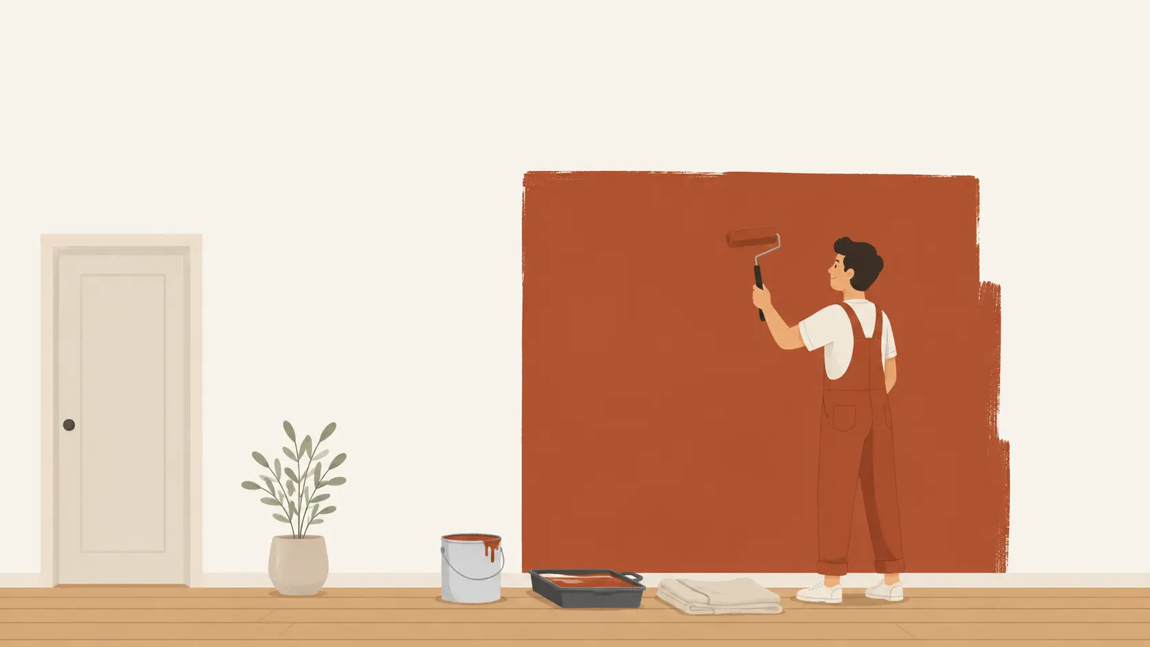 Illustration d'un couloir peint avec un mur du fond en couleur foncée