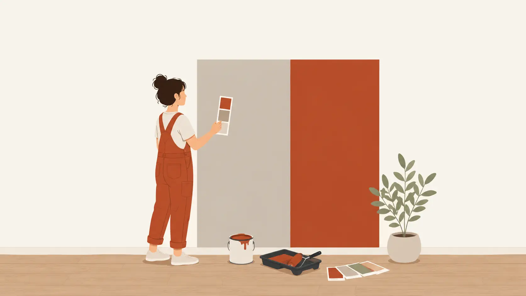 Illustration d'un mur gris associé à une couleur chaude
