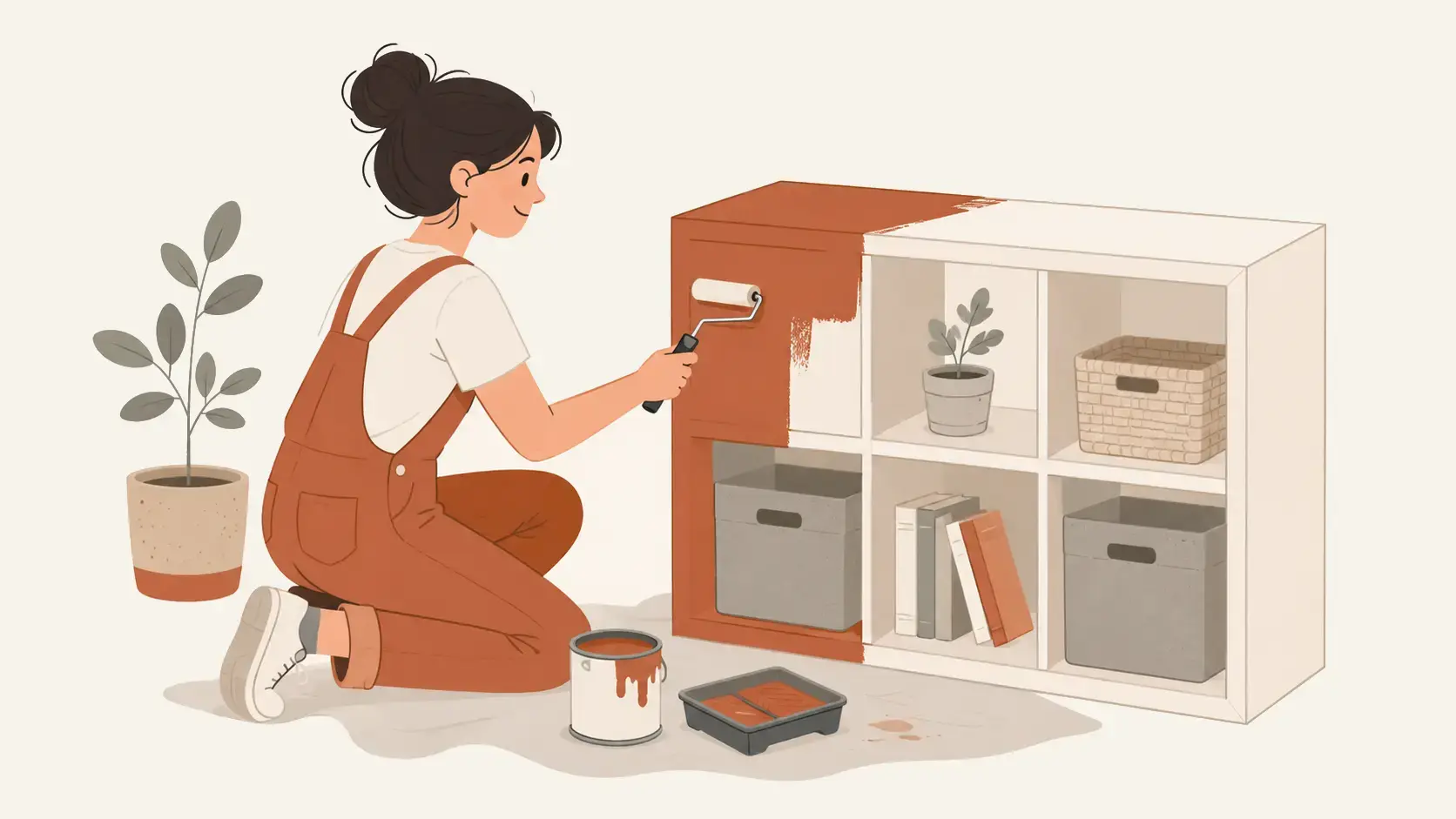 Illustration d'une personne repeignant un meuble en mélaminé