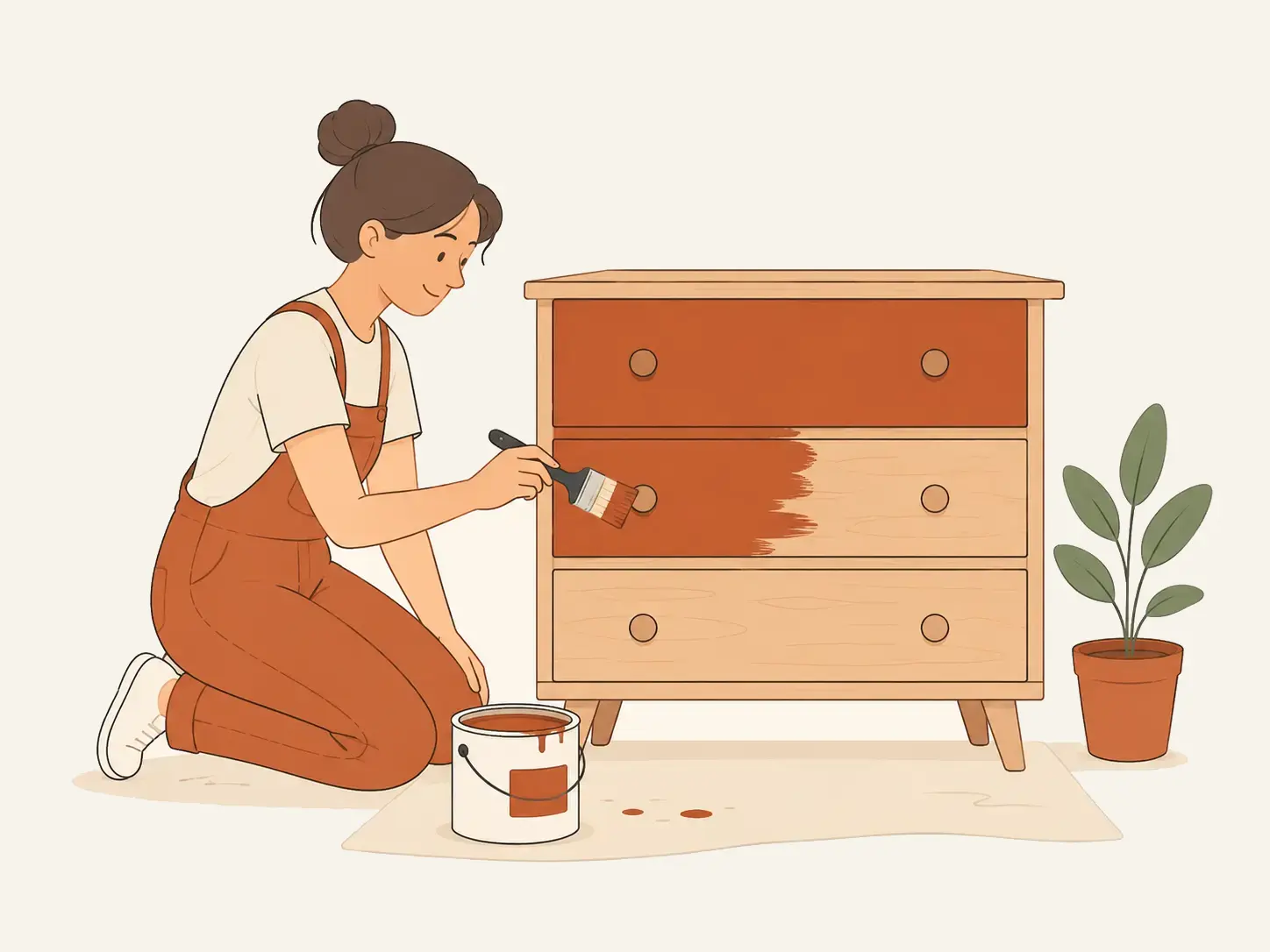 Illustration d'une personne repeignant un meuble en bois