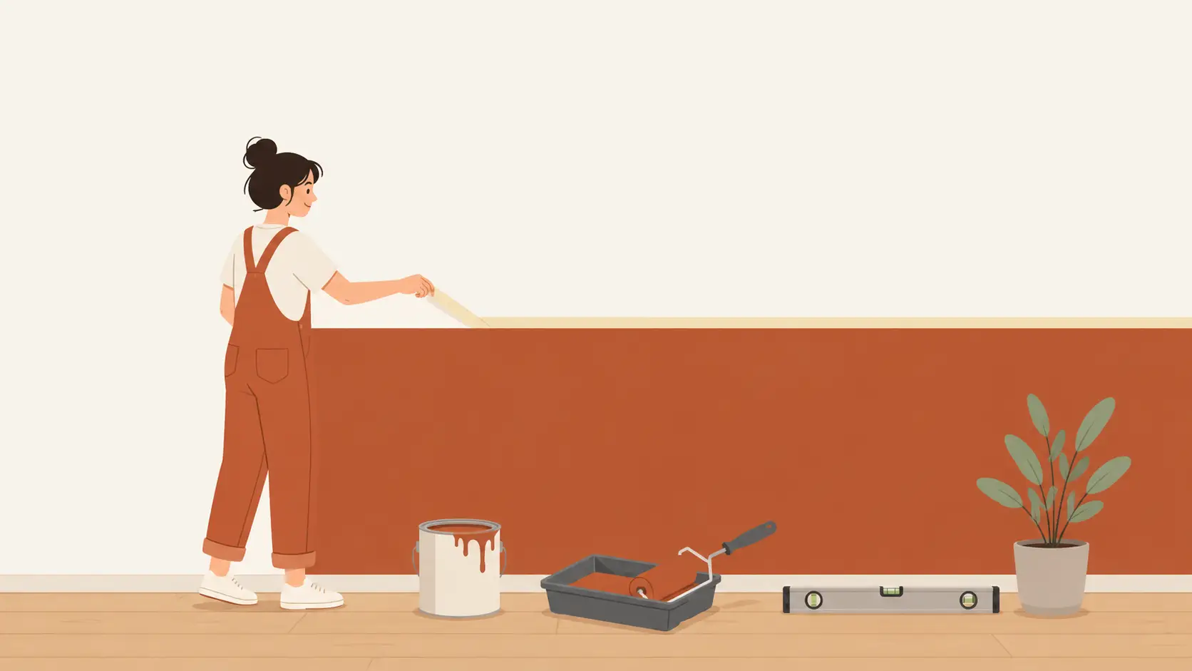 Illustration d'un mur peint en deux couleurs avec séparation horizontale