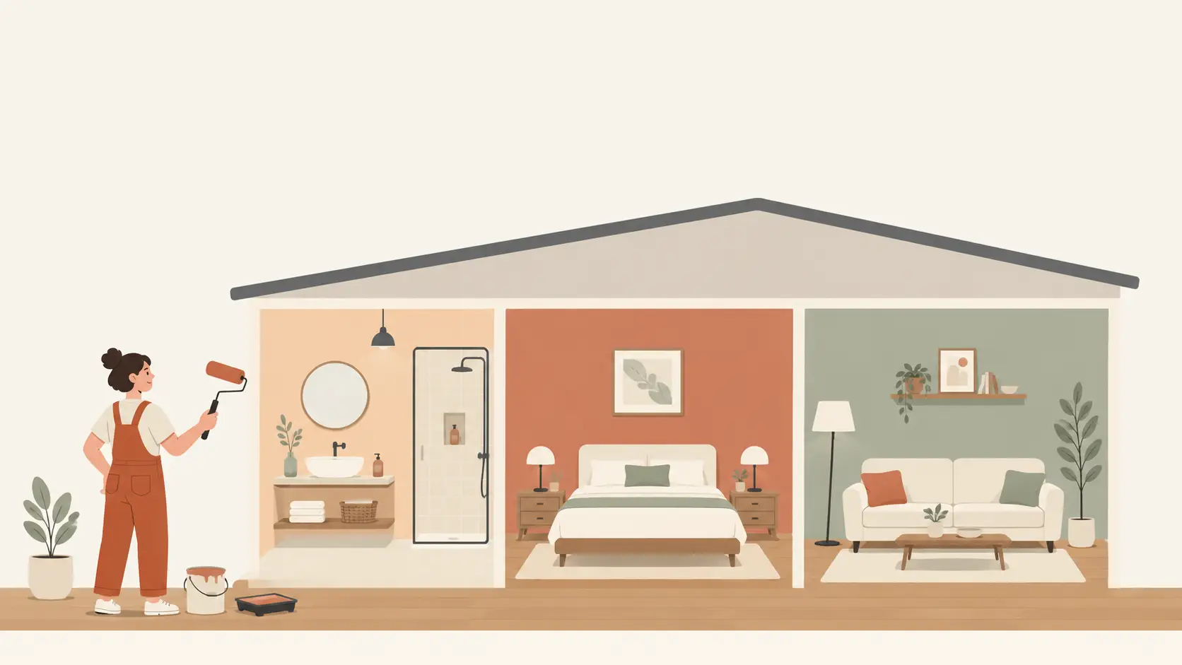 Illustration d'un intérieur de maison avec différentes pièces