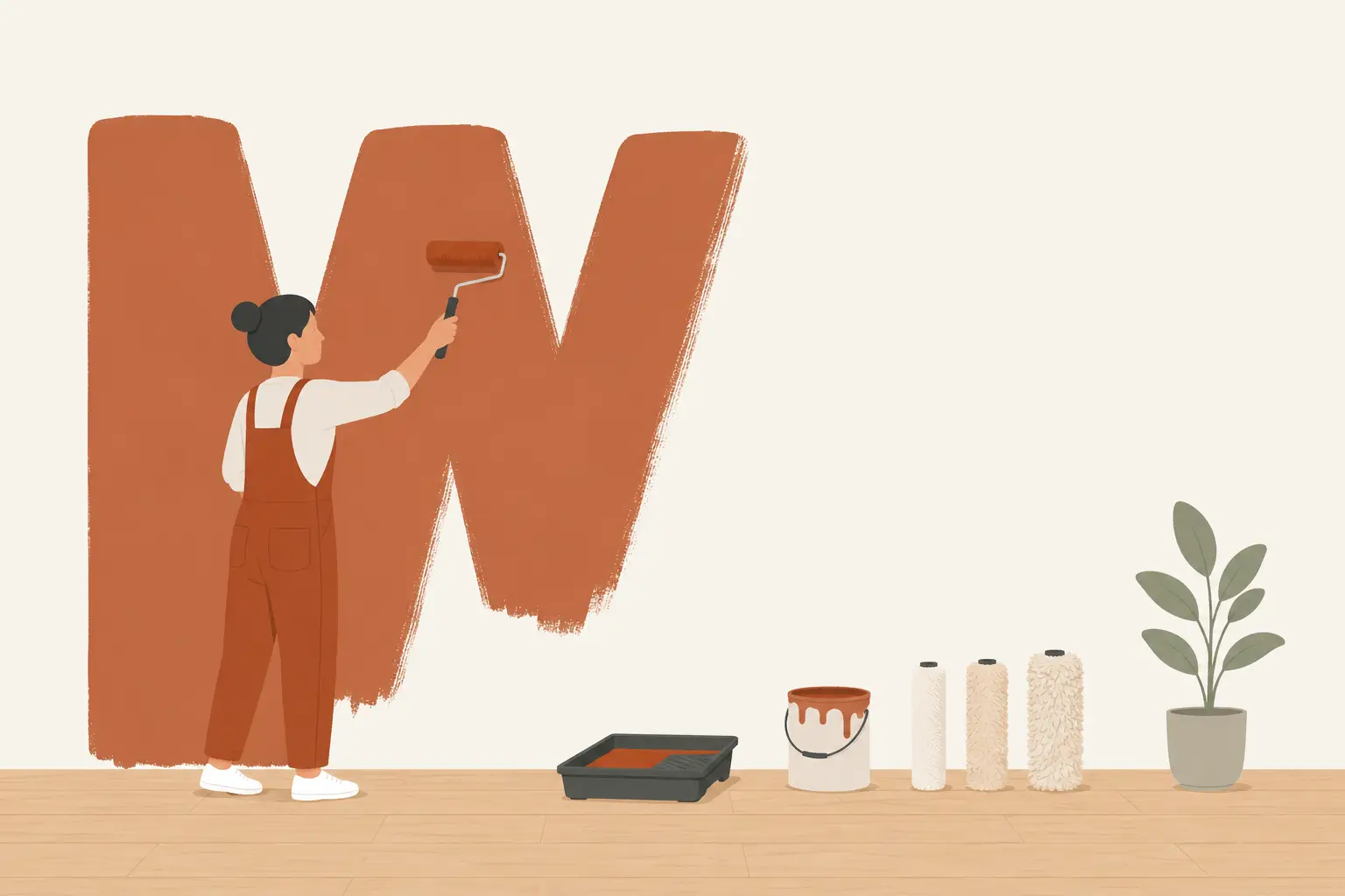 Illustration d'une personne peignant un mur au rouleau
