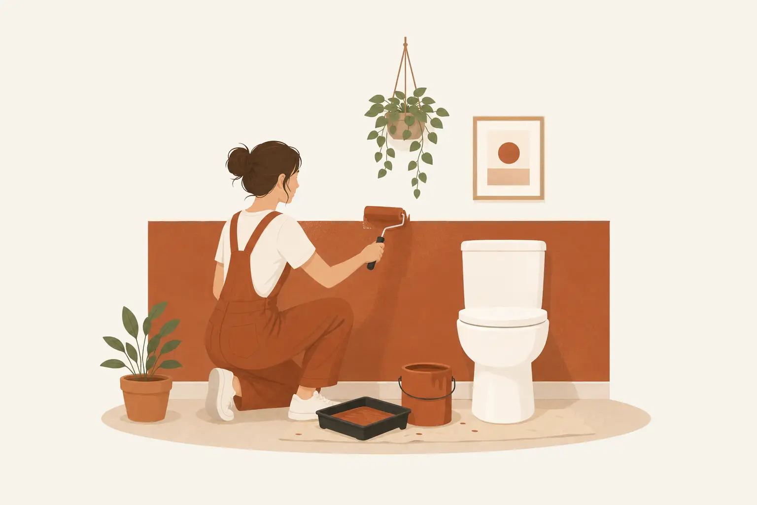 Illustration de toilettes peintes en deux couleurs avec séparation horizontale